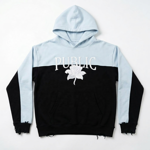 เสื้อฮู้ดดี้ผู้ชายแบบสั่งทำพิเศษระดับไฮเอนด์ ตกแต่งสีสันตัดกัน ปักลายแบบเรียบ น้ำหนัก 420GSM พิมพ์ลายพัฟฟ์ ทรงบ็อกซี่ ดีไซน์ดิสเทรส รับผลิตแบบ OEM - Product Image 1