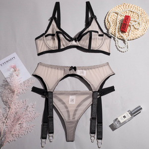 Ensemble trois pièces de lingerie sexy style europé<span class=keywords><strong>en</strong></span>-américain avec jarretière, anneau <span class=keywords><strong>en</strong></span> acier, maille transparente, séduisant, sculptant le corps, ODM LS1565 - Product Image 5