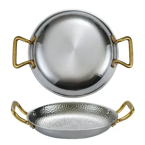 Paellera de Acero Inoxidable Antiadherente de Lujo con Diseño Martillado, Olla para Fideos de Fondo Plano con Asas Dobles, Engrosada, Dorada/Plateada - Product Image 6