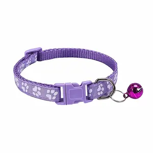 Wholesale Multi Colors Adjustable Puppy Pet Paw Print Cat Bell Collar Nylon Collar With Bells