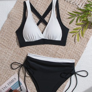 Sustainable Fabric Women Luxury Swimwear Contrast <b>Trim</b> Triangle Bikini <b>Bathing</b> Suits Woman Designer Adults Bikini Set - Product Image 3