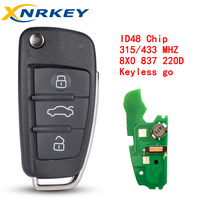 Llave Inteligente Plegable XNRKEY de 3 Botones con Chip ID48 Integrado de 434MHZ para Audi 2012 2013 2014 2015 2016 2017 8X0837220/8X0837220D