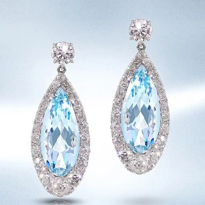 Shiny Zircon Diamond Earring Shape Crystal Cz Drop Earrings For Women Plated 925 Silver Wedding Earrings For Women