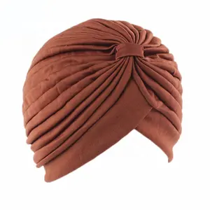 Solid Color Islamic Soft Muslim Hijab Hat Stretched Braid Cotton Turban Hat Scarf Arabian cap