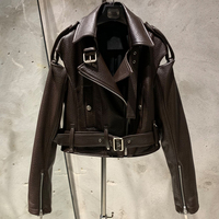 Blouson Biker Femme en Véritable Peau de Mouton avec Fermeture Éclair Asymétrique, Découpes aux Épaules, Manteau Moto en Cuir Véritable pour Femme, Vêtement d'Extérieur Urbain