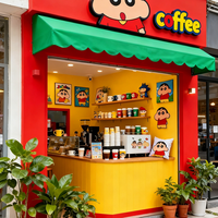 Cafetería Temática de Crayon Shin-chan, Combinación de Colores de Alta Saturación, Diseño de Tono Vibrante con Personajes de Dibujos Animados