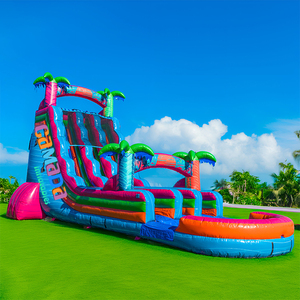 Tobogán Acuático Inflable Doble <span class=keywords><strong>con</strong></span> Temática Hawaiana, Palmeras y <span class=keywords><strong>Piscina</strong></span>, para Niños, Uso Comercial - Product Image 2