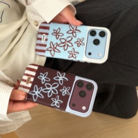 Nouvelle coque de téléphone IMD double couche mate bleu-marron à rayures florales patchwork pour iPhone 18 Pro Max 17 16 15 14 13 – Housse de protection