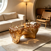 Table basse/à thé artisanale traditionnelle en résine écologique durable avec fleurs séchées, style antique, pour salon ou usage commercial