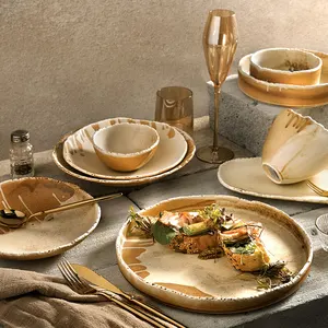 INS Decor Beige Teller Dinnerware Set Stackable Geschirrset Crokery Nordic Dishes & Plate Sets Restaurant plates sets dinnerware