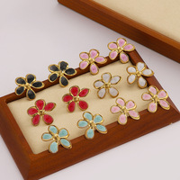 Boucles d'oreilles clous étanches en acier inoxydable 304 plaqué or 18 carats, avec émail goutte d'huile, motifs cœur, géométriques, fleur, papillon, nœud et perle, tendance
