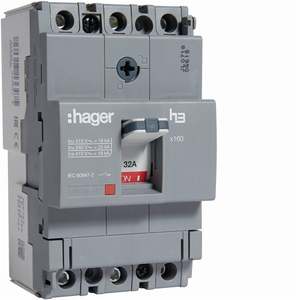 HDA032L Personalizzabile con interruttore automatico scatolato Hagers H3 x160 TM 3P 18kA 32A - Product Image 1