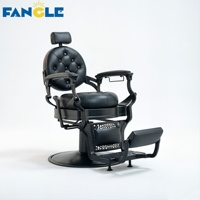 Fauteuil de Barbier Professionnel Homme Noir Intégral Style Rétro avec Cadre Robuste, Chaise de Coiffure Réglable de Luxe pour Salon