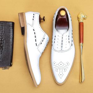 Zapatos de Hombre de Cuero Genuino Blanco, Zapatos Formales de Negocios de Piel de Vacuno de Primera Calidad, con Cordones Oxford, Ligeros, Transpirables, con Suela de Goma - Product Image 3
