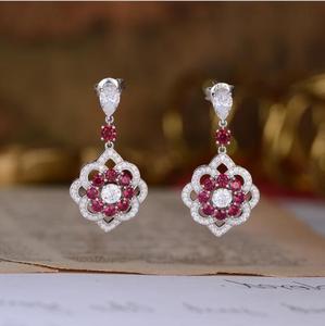 Boucles d'oreilles rouges en argent pur plaqué or, style tendance - Product Image 2