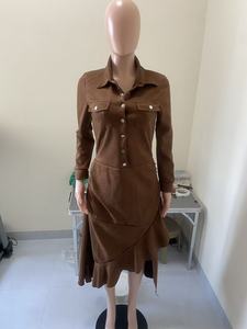 Abito Vintage in Camoscio con Orlo Irregolare a Balze, Maniche Lunghe, Bottoni, Vestibilità Slim, <span class=keywords><strong>Abbigliamento</strong></span> Western da Cowgirl per Donne - Product Image 5