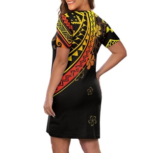 1MOQ su misura <span class=keywords><strong>giallo</strong></span> motivo floreale donna manica corta Tshirt Mini abiti taglie forti una linea con stampa fiori hawaiani - Product Image 3