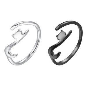 925 Sterling Silver Cluster <b>Ring</b> with Natural Stone Rhodium & Gold Plated Cute Animal <b>Cat</b> Design Adjustable Free Size Fine <b>Rings</b> - Product Image 2