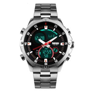 Montre pour homme OEM Skmei 1146 multifonctionnelle à grand cadran, bracelet en acier, couronne inclinée, montre électronique étanche, montre de sport pour étudiants - Product Image 1