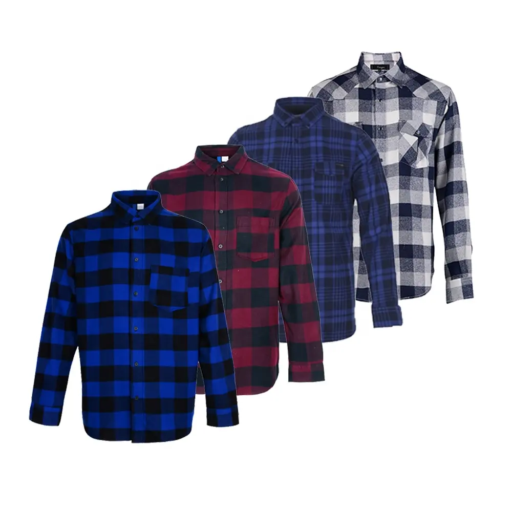 Accept custom funny yarn dyed long sleeve button blue black checker flannel shirt