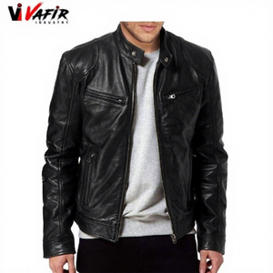 Veste d'hiver pour homme en cuir PU, style motard, avec broderie décorative, coupe-vent et imperméable, fabriquée au Pakistan - Product Image 1