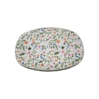 Assiette elliptique à motif de fleurs de style campagnard, assiette en plastique RPET de grande taille pour servir des aliments