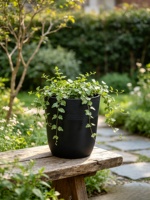 Grand pot en plastique texturé bicolore, pot cylindrique noir, finition sculptée à la main, décoration moderne, pot à fleurs pour plantes d'intérieur