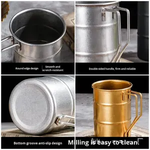 RVS drinkgerei retro oude koffie waterbeker industriële stijl olievat mok outdoor camping picknick biermok - Product Image 4