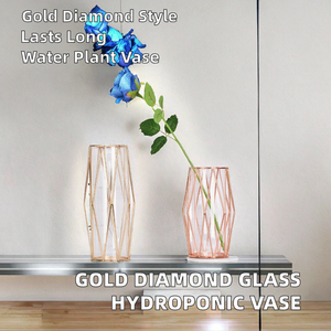 Creative Diamond Gold Plating <b>Stand</b> Glass <b>Vase</b> Modern Hydroponic Water Storage Tabletop Transparent Hydroponic <b>Vases</b> - Product Image 2