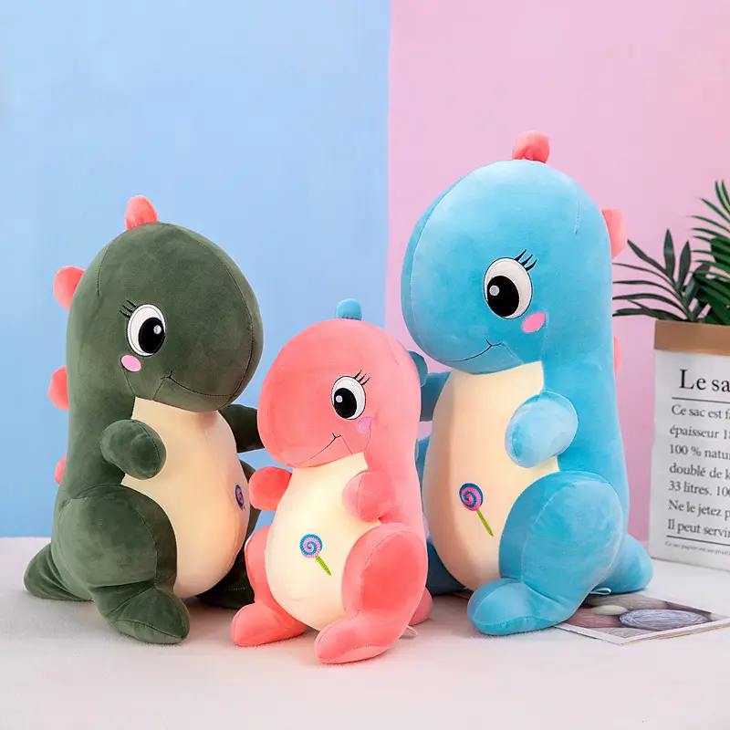 Boneka bantal lempar dinosaurus baru boneka katun mainan mewah dinosaurus lucu mainan dinosaurus hewan mewah dot bayi silikon keamanan