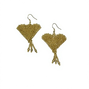 Gold Beads Heart design Boho geometric design Seed Bead Fringe <b>Earrings</b> Bohemian Style Fashion dangle <b>hook</b> <b>earrings</b> - Product Image 1