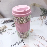 Cangkir Kopi Kustom Portabel Wanita Kreatif Portabel Kristal Berlian Imitasi Berlian Bling Perjalanan Cangkir Air Bambu Cangkir Kopi Kustom