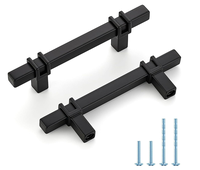 Poignées de meubles modernes en acier inoxydable noir mat, tube carré, style luxe léger et écologique, pour armoire, commode, salle de bain