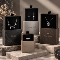 Boîte à tiroir rigide personnalisée en carton texturé avec languette de tirage pour présentoir à bijoux, pour bagues, boucles d'oreilles et colliers, avec marque privée