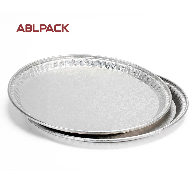 ABL 630ML丸型アルミホイル容器持ち帰り用ホイル食品容器使い捨てエンボス加工またはパーティー用フラットディッシュピザパン