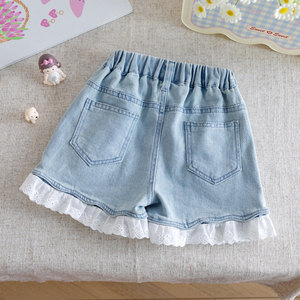 Shorts en jean brodés à motif dessin animé pour filles, style coréen, taille mi-haute, décontracté d'été pour enfants - Product Image 3