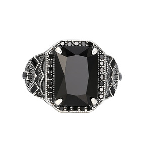 Grosir S925 perak cincin terbuka <span class=keywords><strong>Retro</strong></span> trendi Thai perak hitam batu akik ukiran pria wanita cincin perhiasan pribadi - Product Image 5