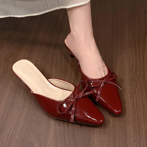 Nouvelles sandales d'été à talon moyen et nœud, style Mueller, pour femme, grande taille, avec semelle extérieure en caoutchouc et fermeture à enfiler - Product Image 2