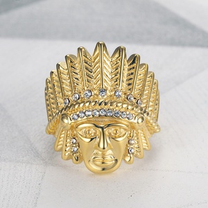 Hiphop <b>Indian</b> Head Chief <b>Ring</b> Crystal Gold Plated <b>Rings</b> for Men - Product Image 3