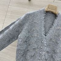 Cardigan en tricot vintage de haute qualité pour femme, à manches longues et col en V, brodé, style préparatoire, pour le printemps et l'automne