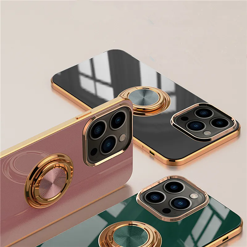 case for iphone macaron silicone ring metal,for iphone 14 electroplated gold ring case