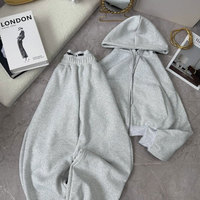 Ensemble sweat-shirt et pantalon de survêtement en coton épais et doux, coupe courte et ample, marron, avec fermeture éclair personnalisée, taille haute, ourlet incurvé, prérétréci
