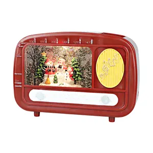 BestSelling warm white led Unique red radio look Christmas theme cute Snowman stars swirling glitter Wind Lamp water lantern