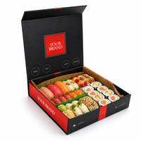 Caja Magnética para Sushi con Logotipo Personalizado de Lujo, Plegable, de Cartón Negro, con Impresión UV, para Empacar Comida Rápida en Restaurantes