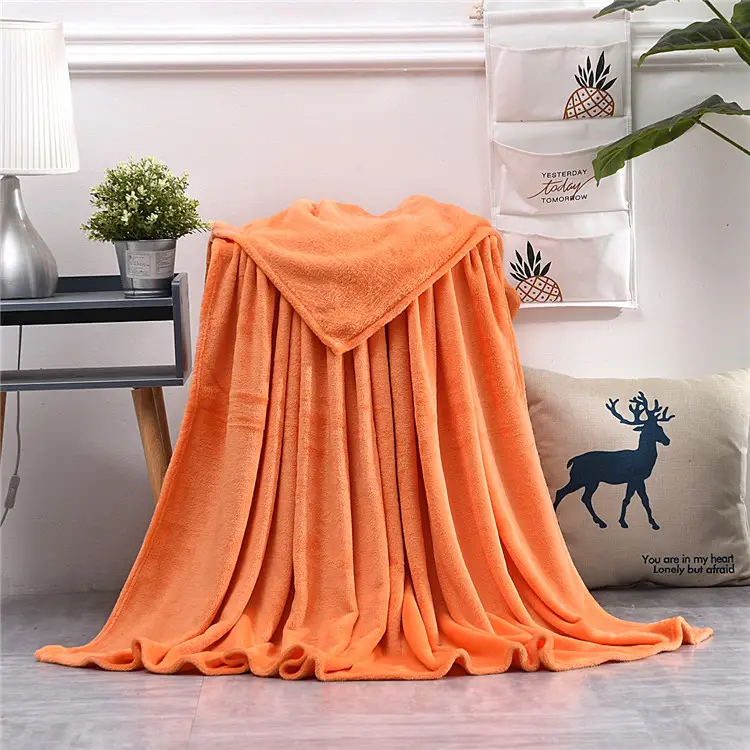 OEM 150*200cm naranja personalizado dormitorio barato Super suave manta de poliéster para el invierno