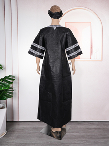 H & D Robe <span class=keywords><strong>Boubou</strong></span> Africaine <span class=keywords><strong>Bazin</strong></span> Riche Broderie Personnalisée pour <span class=keywords><strong>Femme</strong></span>, Design de Haute Qualité avec Foulard - Product Image 3