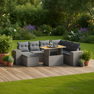 Ensemble de canapés de jardin en rotin PE gris avec accoudoirs réglables, mobilier d'extérieur au design contemporain - Product Image 2