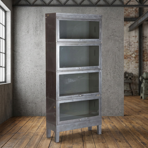 Industrial & Vintage Farmhouse Iron Metal 4 Sliding Glass Door Antique Storage Living Room Cabinet with Shelves - Product Image 2