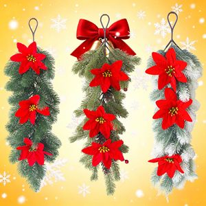 Guirnalda de Poinsettia Navideña Hua Liang de 30cm-100cm, Corona Artificial de Agujas de Pino para Decoración de Puerta - Product Image 4