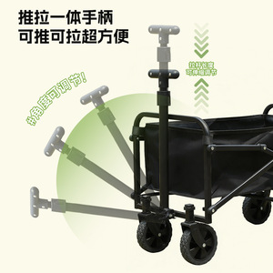 Portable <b>Foldable</b> Camping <b>Cart</b> 100x80x60cm Four-Wheel Telescopic Handle Outdoor Storage Trolley Black - Product Image 3
